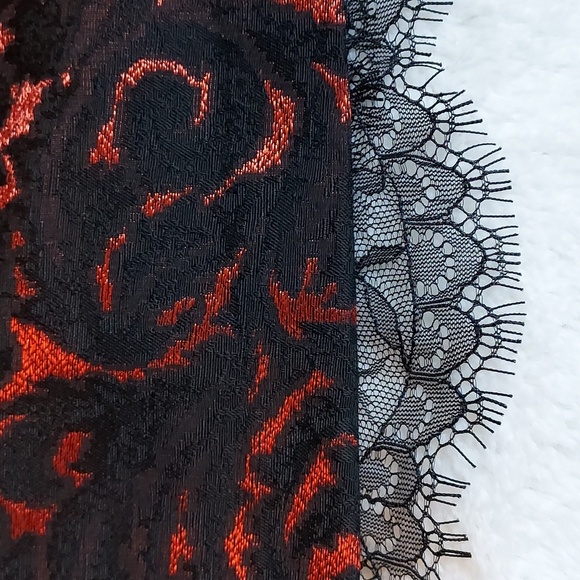 Nanette Lepore Black & Red Floral Jacquard Lace Detail Short Sleeve Dress 10 - Picture 6 of 12